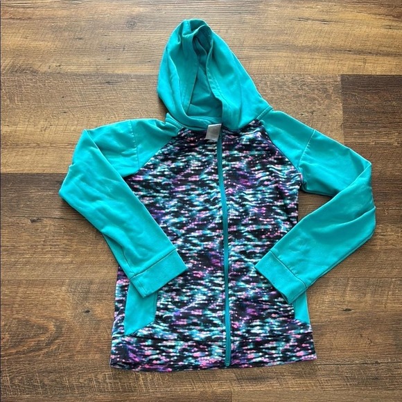 Champion Full Zip Hoodie Girls 14/16 Teal, Black, and Pink - Picture 1 of 4
